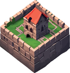 Vector isometric medieval low poly castle. 