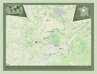 Centre-Val de Loire, France. OSM. Labelled points of cities