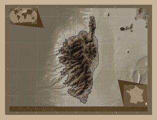 Corse, France. Sepia. Major cities
