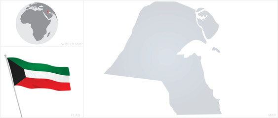 Kuwait map and flag. vector