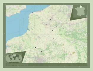 Hauts-de-France, France. OSM. Major cities