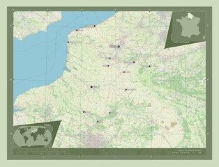 Hauts-de-France, France. OSM. Labelled points of cities