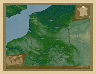 Hauts-de-France, France. Physical. Labelled points of cities