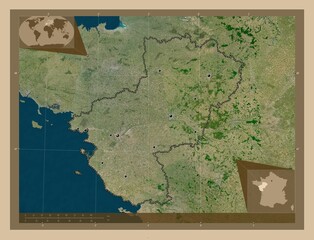 Pays de la Loire, France. Low-res satellite. Major cities