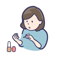 ネイルケアをする女性のイラスト　カラー