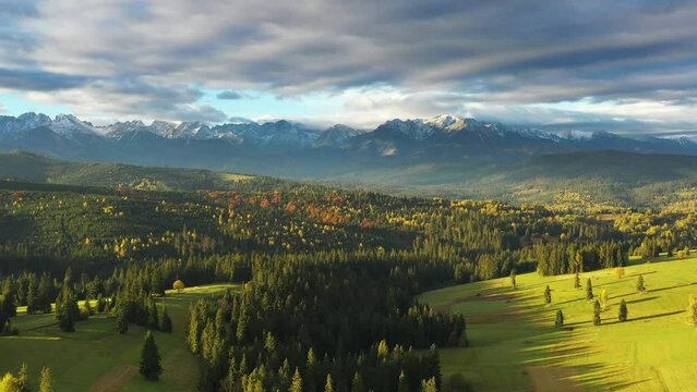 panorama of the autumn mountains - aerial view	