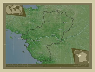Pays de la Loire, France. Wiki. Labelled points of cities
