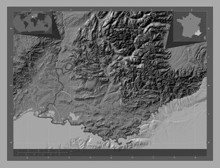 Provence-Alpes-Cote d'Azur, France. Bilevel. Major cities