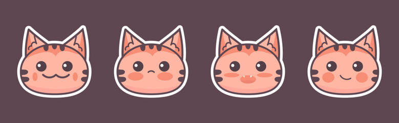 Vector Set cat faces flat style. flat. Red orange ginger Cartoon cat emotions sticker set. Cute cat character sticker set	
