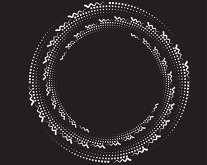 Dotted, dots, speckles abstract concentric circle. Spiral, swirl, twirl element.Circular and radial lines volute, helix.Segmented circle with rotation.Radiating arc lines.Cochlear