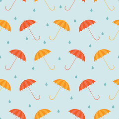 Vector seamless pattern. Umbrella in the rain.