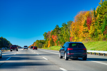 Road of New England in foliage season, USA