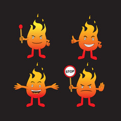 cute fire character design. red heat cartoon vector illustration.