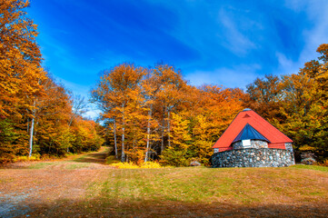 Red Chapel in New England. Foliage season