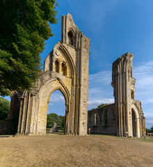 Fototapeta premium view of the ruins of the Crossing and Choir Walls at the Glastonbury Abbey