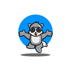  Cute raccoon cartoon jumping vector illustration