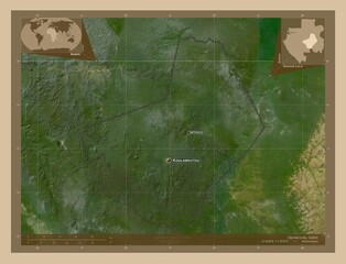Fototapeta na wymiar Ogooue-Lolo, Gabon. Low-res satellite. Labelled points of cities