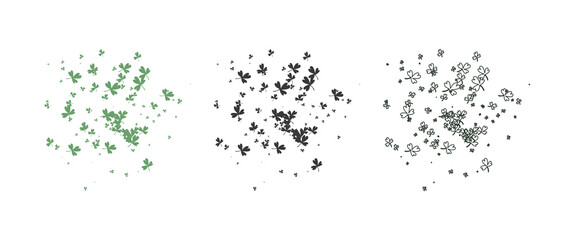 Splattered clove leaves in three different styles design assets, leaves splatter, leaves silhouette, leaves element. Perfect for design asset, design element, decoration, custom brush.