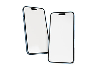 iPhone 14 pro max mockup with white screen. 2 smartphones in front side. 3D rendered Illustration.