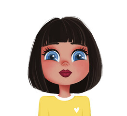 Cute Girl Illustration. Cartoon Avatar Portrait. Child Face Avatar. Smiling Little Girl. Kid Character.