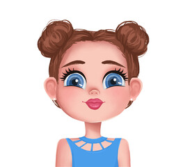 Cute Girl Illustration. Cartoon Avatar Portrait. Child Face Avatar. Smiling Little Girl. Kid Character.
