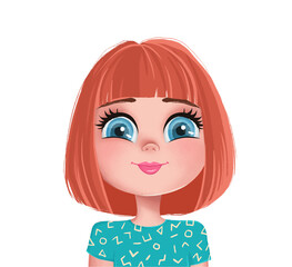Cute Girl Illustration. Cartoon Avatar Portrait. Child Face Avatar. Smiling Little Girl. Kid Character.