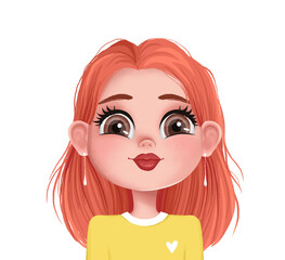 Cute Girl Illustration. Cartoon Avatar Portrait. Child Face Avatar. Smiling Little Girl. Kid Character.