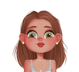 Cute Girl Illustration. Cartoon Avatar Portrait. Child Face Avatar. Smiling Little Girl. Kid Character.