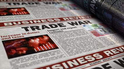 Trade War, financial conflict and protectionism retro newspaper 3d illustration - obrazy, fototapety, plakaty