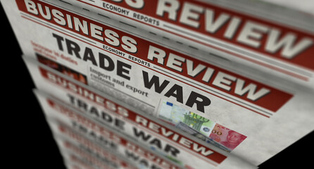 Trade War, financial conflict and protectionism retro newspaper 3d illustration
