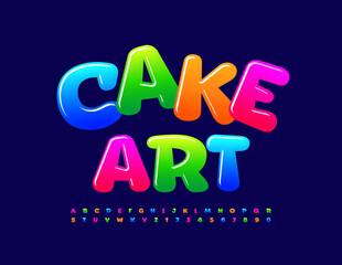 Vector plauful emblem Cake Art. Colorful Alphabet Letters and Numbers set. Bright Glossy Font