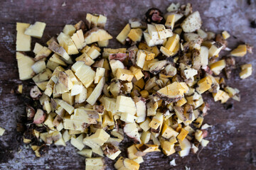 Caladium bicolor plant propagation by cutting rootstock.	