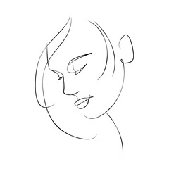 One continuous line hand drawn vector art with beautiful woman face in elegant curve. Black isolated on white background. Modern simplistic design for fashion, wall art, print, tattoo, cover, card.