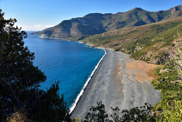 View of the beach of Nonza, in Cap Corse, Corsica, France