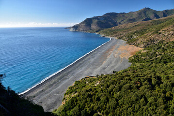View of the beach of Nonza, in Cap Corse, Corsica, France