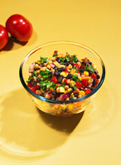 cowboy caviar, texas caviar with black bean, tomatoes, avocado, red bell pepper, corn