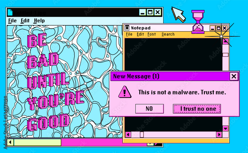 Aufkleber Collage of retro user interface and icons in pastel pink colors. Vaporwave style illustration for the programming and DevOps subjects.