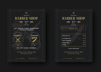 barber shop flyer poster layout. editable promotion advertising banner or our services price list and special offer 