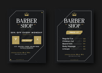 barber shop flyer poster layout. editable promotion advertising banner or our services price list and special offer 