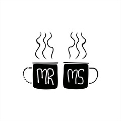 mr and ms cup of coffee with steam
