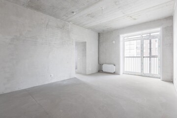 interior of the apartment without decoration in gray colors