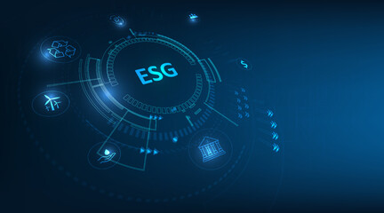 Sustainable business on networked connection vector illustration on blue color background. ESG icon concept .Environmental,Social and Corporate Government.