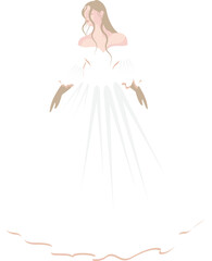 Fototapeta premium a bride in a fluffy white wedding dress with her hair loose on her shoulder and wearing a pair of gloves in her hands.