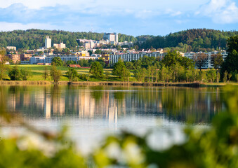 A view of Affoltern in the suburbs of Zurich by the Katzenseen lakes at golden hour