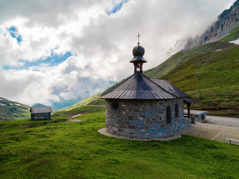 A stone chapel of the holy brother Nikolaus - Bruder Klaus - at Klausen pass in Switzerland