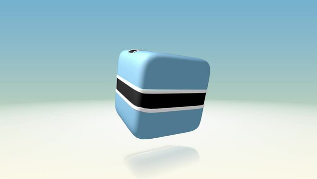 [Loop video] Loop animation of a rotating cube printed with the Botswana flag