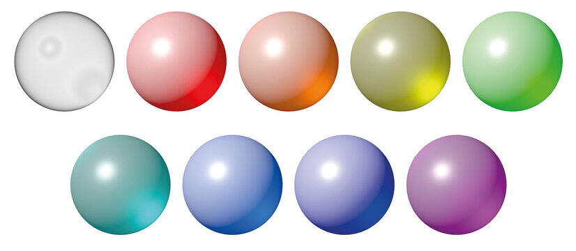 3D image. Colored balls of frosted glass on an isolated background. White ball - transparent