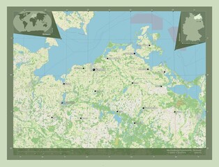 Mecklenburg-Vorpommern, Germany. OSM. Labelled points of cities