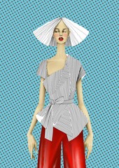 Curious girl in a striped blouse