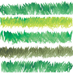 Watercolor hand painted nature greenery set with different green color grass lines collection isolated on the white background for design elements